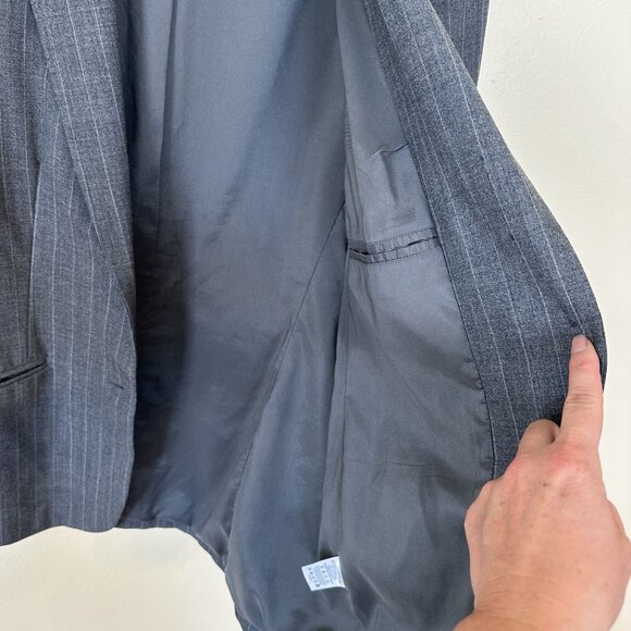 Lands End Womens Pinstripe Blazer Size 12 Gray 2 Button Career - Picture 9 of 11